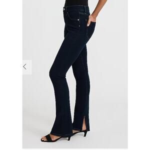 Express Skyscraper Mid Rise Jeans 14 Dark Wash Split Hem Stretch Y2K Revival